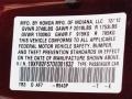 R543P: Crimson Red Pearl 2013 Honda Civic LX Sedan Color Code