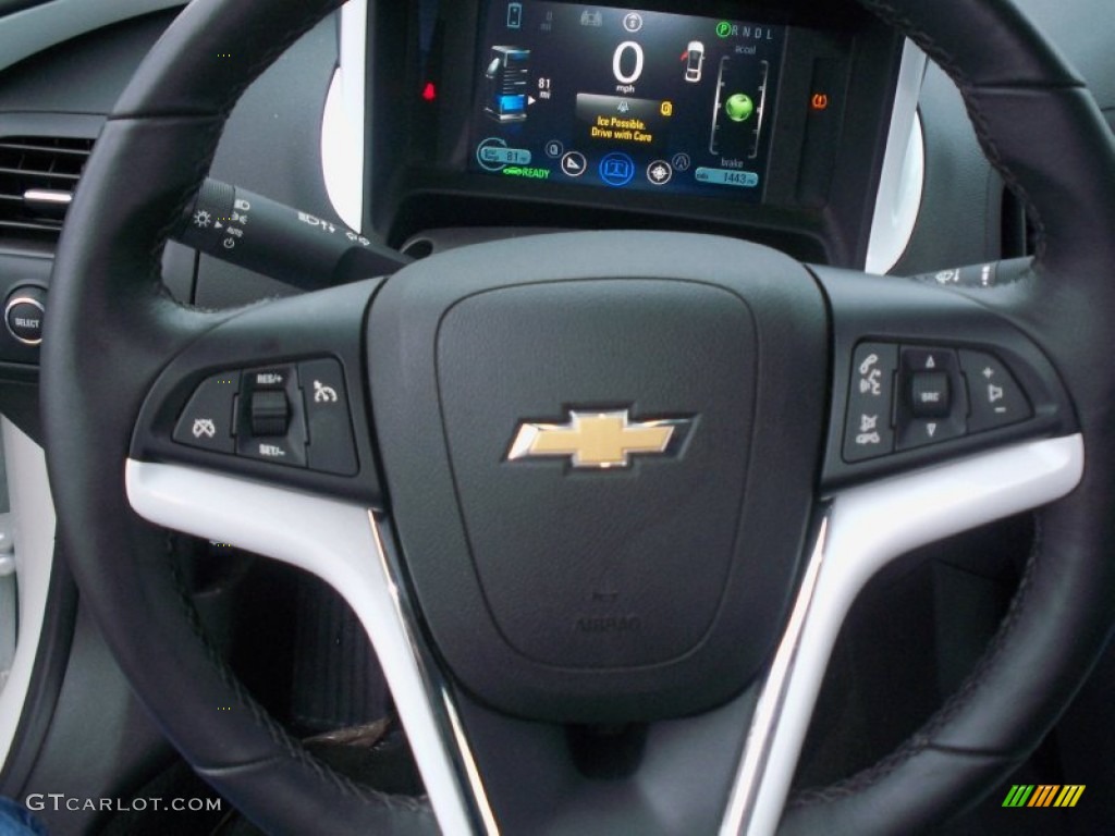 2012 Chevrolet Volt Hatchback Jet Black/Ceramic White Accents Steering Wheel Photo #75126889