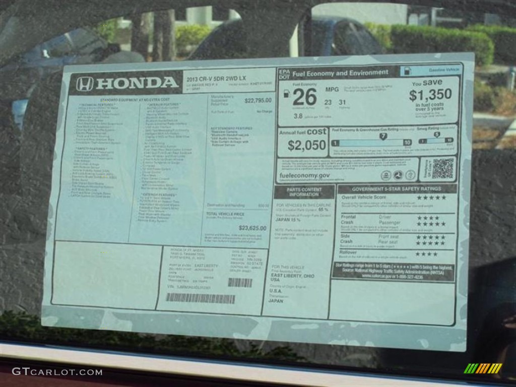 2013 Honda CR-V LX Window Sticker Photo #75136060