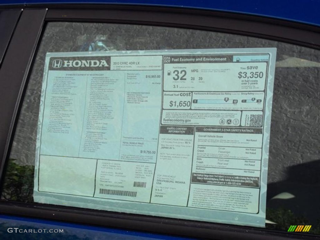 2013 Honda Civic LX Sedan Window Sticker Photo #75136791