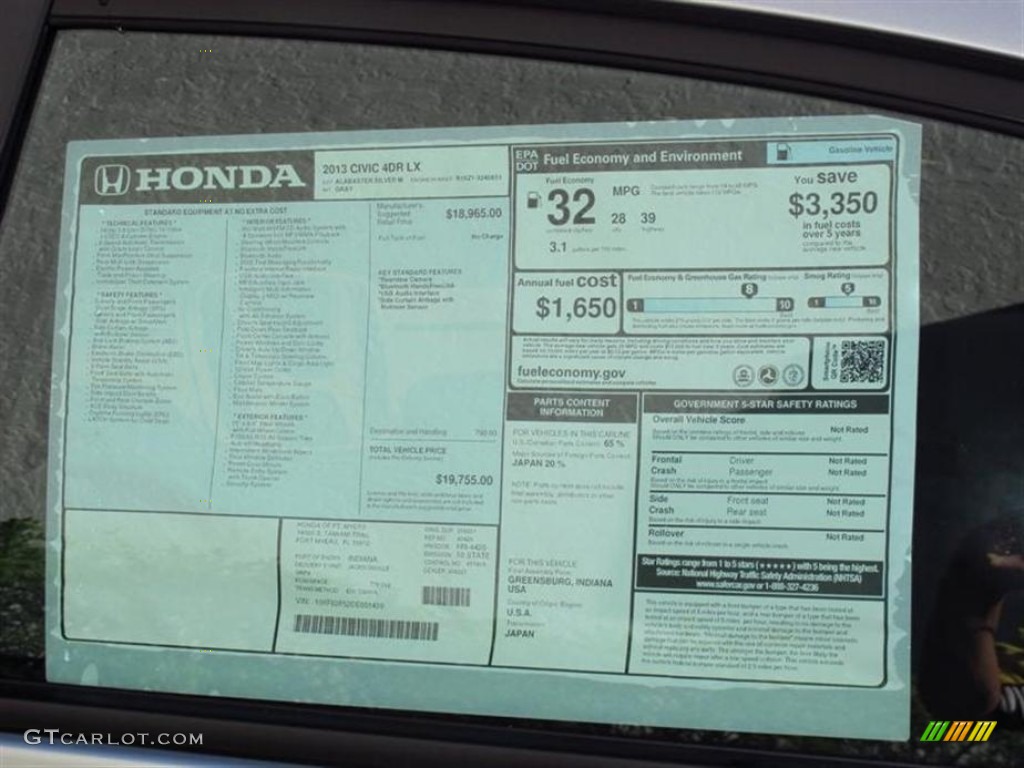 2013 Honda Civic LX Sedan Window Sticker Photo #75137124