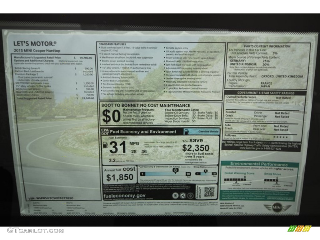 2013 Cooper Hardtop - British Racing Green II Metallic / Carbon Black photo #24