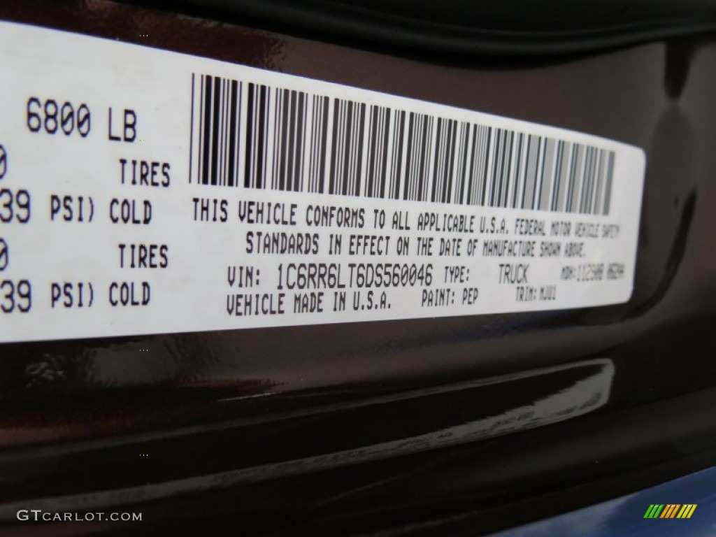 2013 1500 Color Code PEP for Western Brown Pearl Photo #75171161