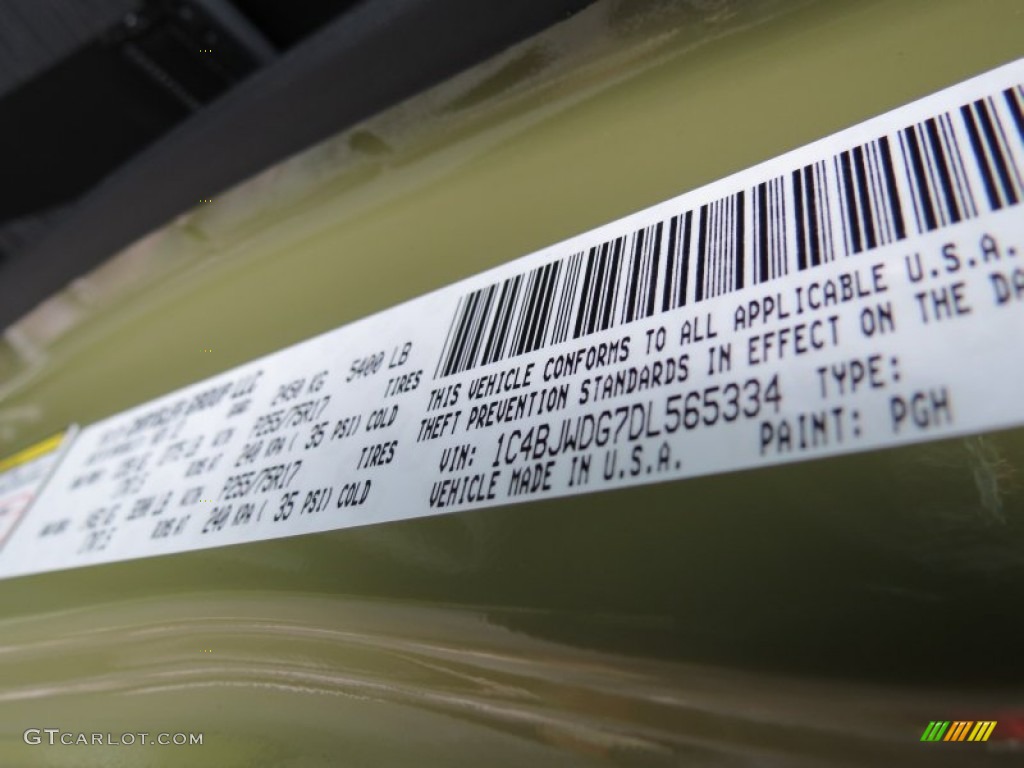 2013 Wrangler Unlimited Color Code PGH for Commando Green Photo #75180686
