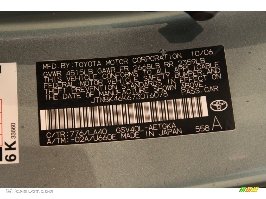 2007 Camry Color Code 776 for Aloe Green Metallic Photo #75183848
