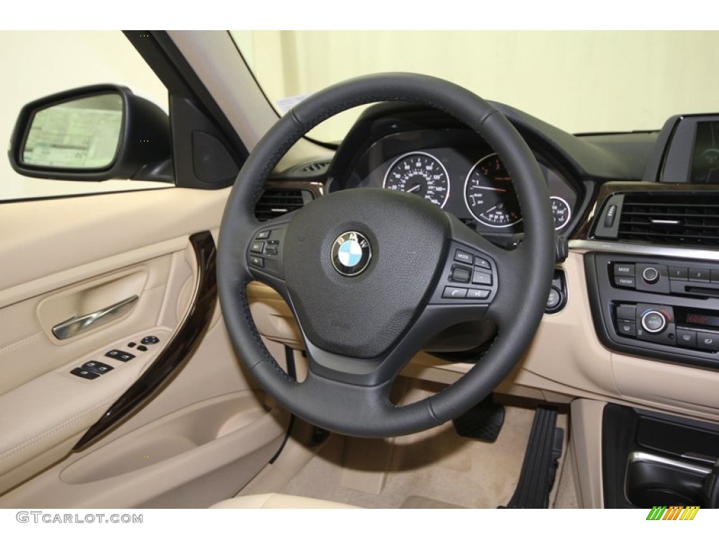 2013 BMW 3 Series 335i Sedan Venetian Beige Steering Wheel Photo #75192191