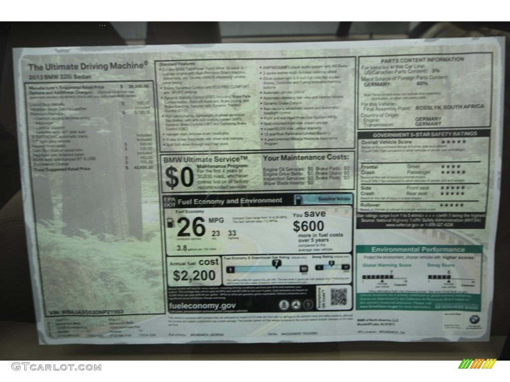 2013 BMW 3 Series 328i Sedan Window Sticker Photo #75192536