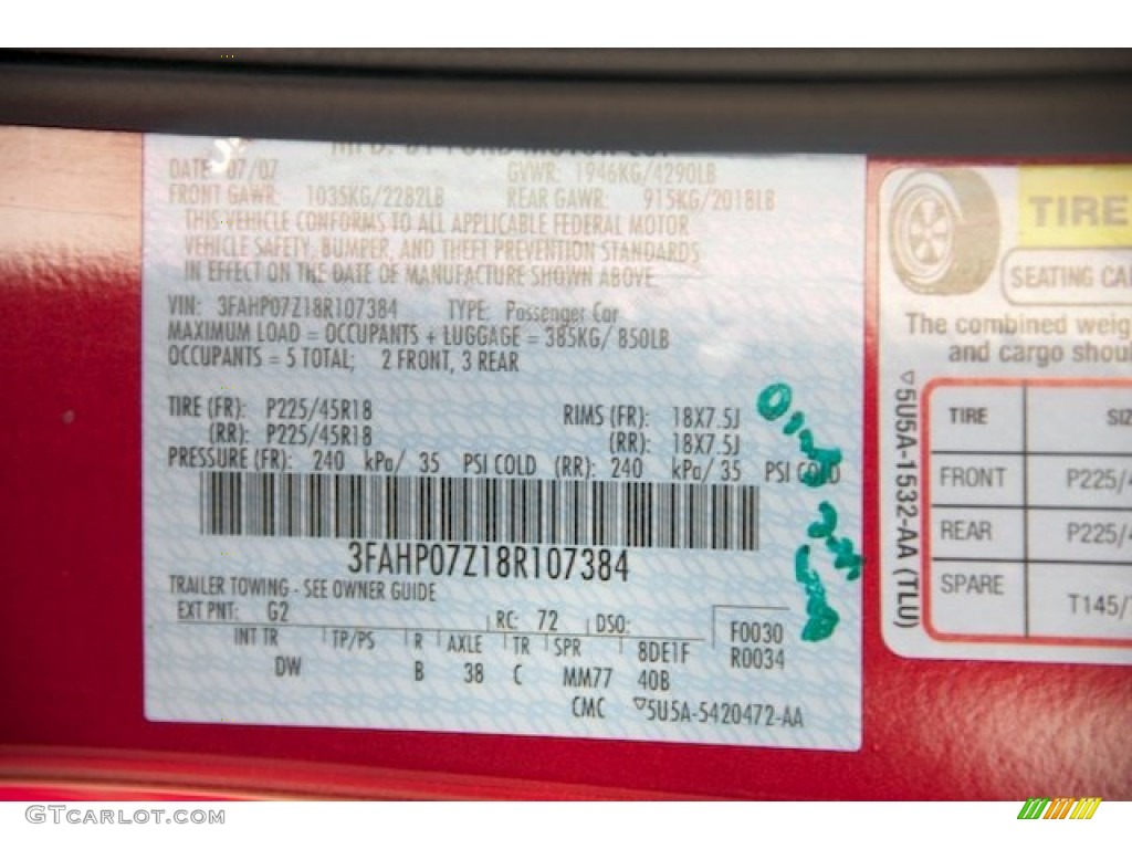 2008 Fusion Color Code G2 for Redfire Metallic Photo #75196731