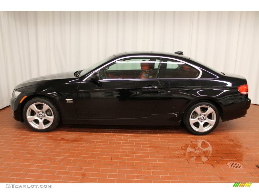 2010 3 Series 328i xDrive Coupe - Jet Black / Coral Red/Black Dakota Leather photo #4