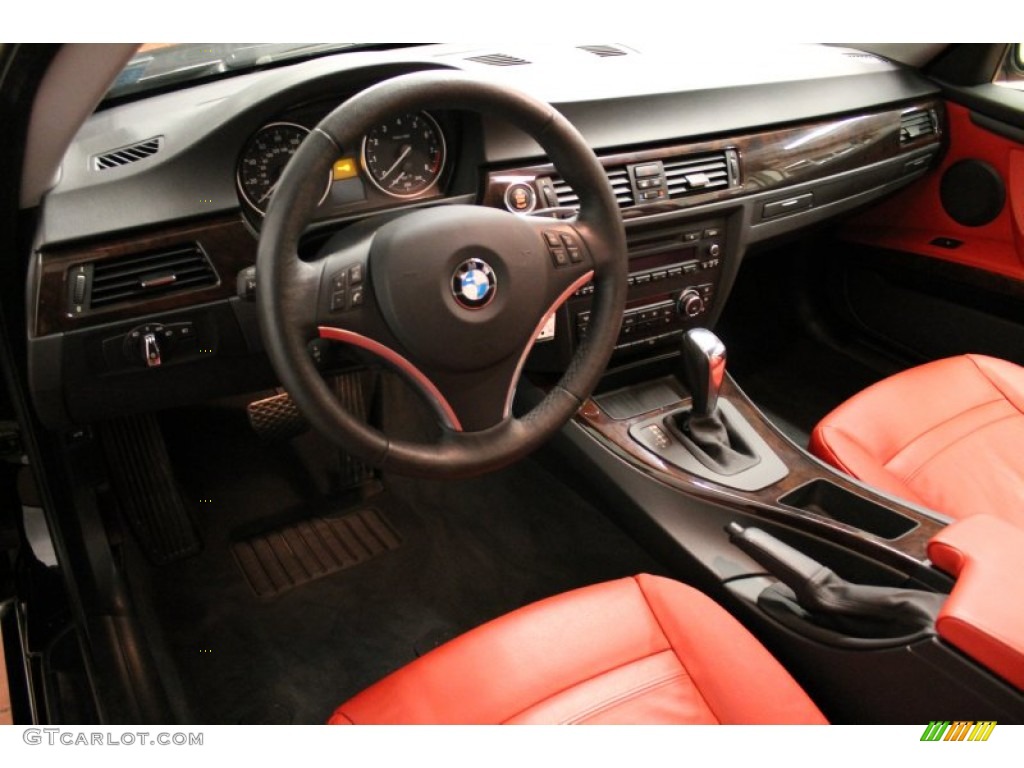 2010 3 Series 328i xDrive Coupe - Jet Black / Coral Red/Black Dakota Leather photo #8