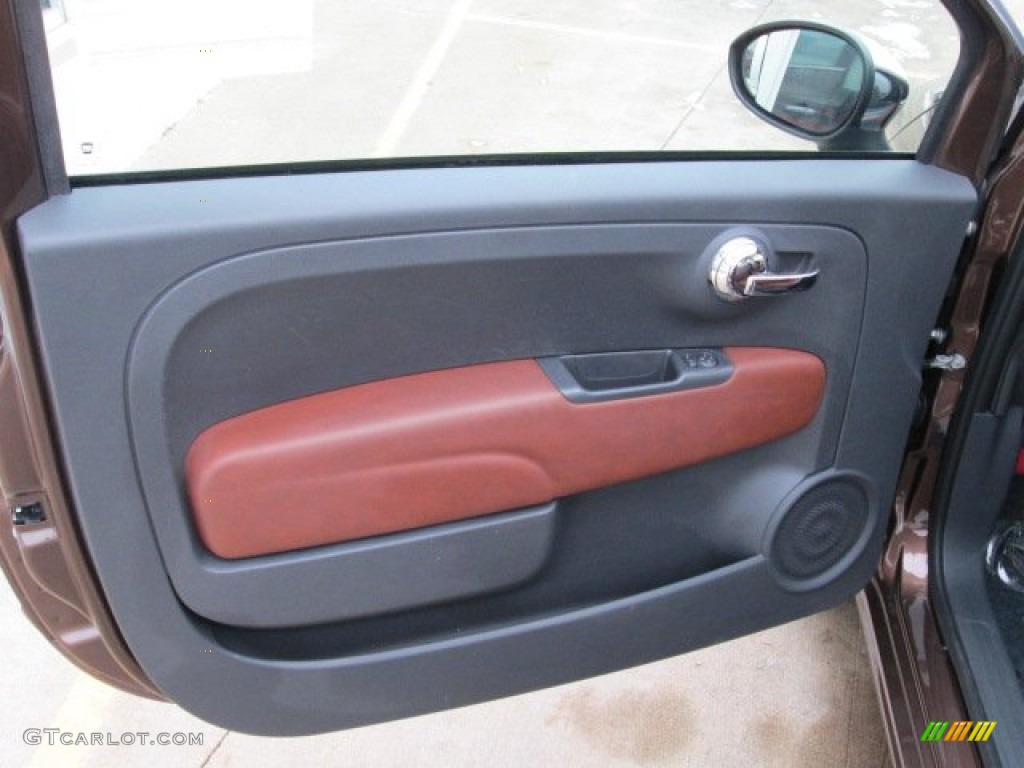 2012 Fiat 500 Lounge Pelle Marrone/Avorio (Brown/Ivory) Door Panel Photo #75203214