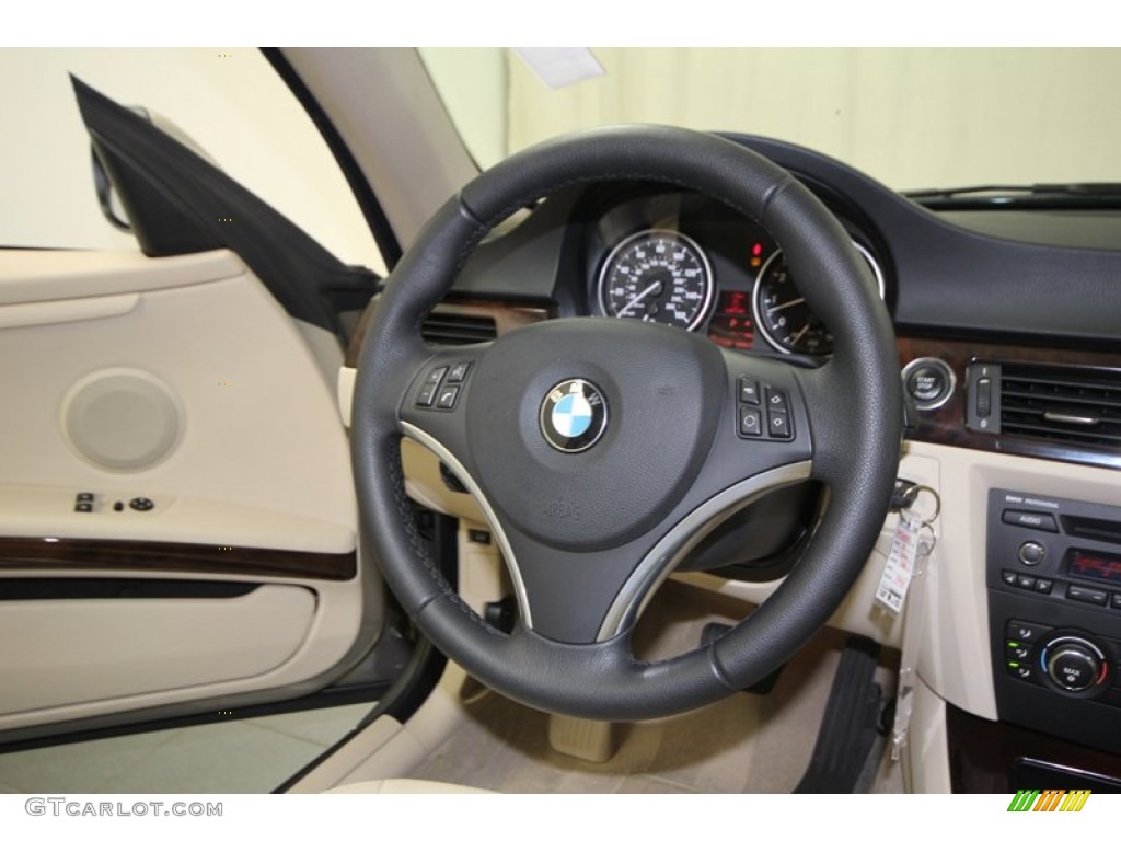2010 BMW 3 Series 328i Coupe Beige Steering Wheel Photo #75205011