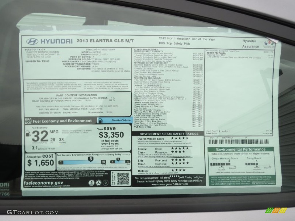 2013 Elantra GLS - Titanium Gray Metallic / Gray photo #33