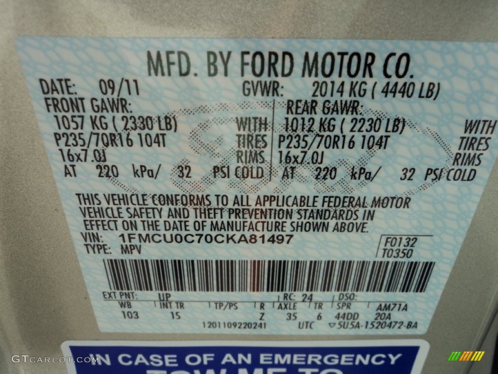 2012 Escape Color Code UP for Gold Leaf Metallic Photo #75214170