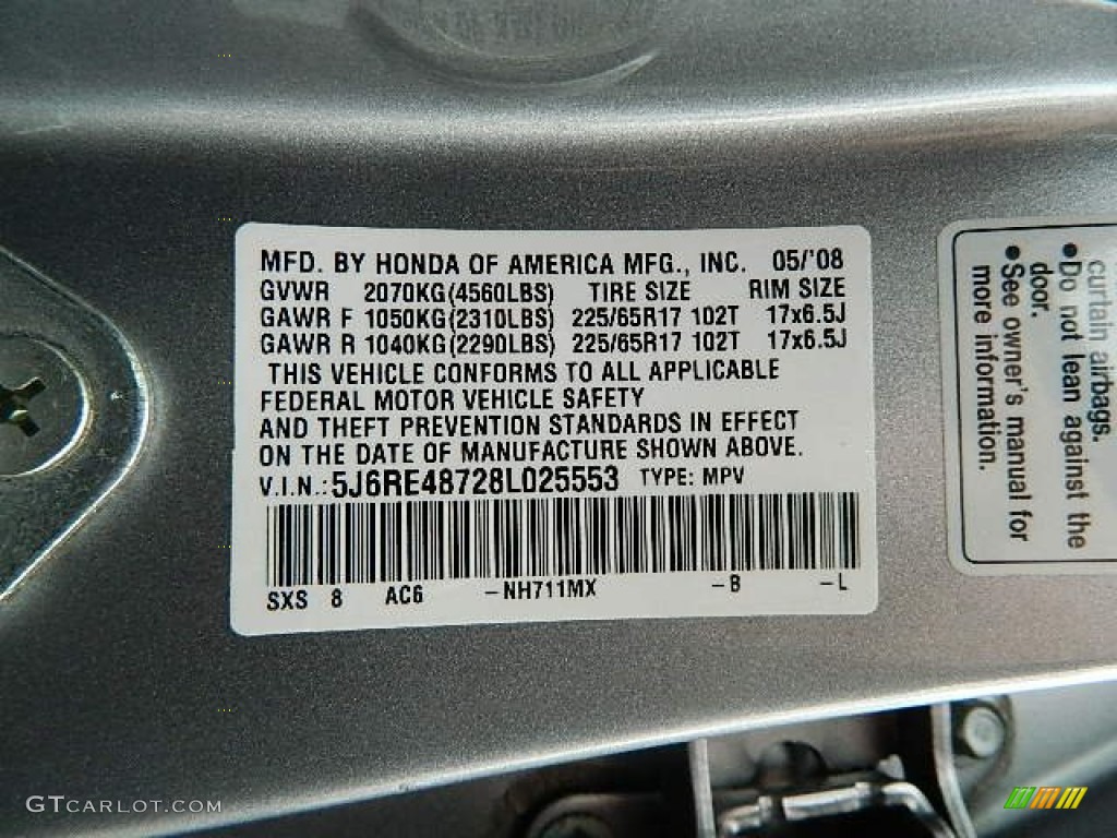 2008 CR-V EX-L 4WD - Whistler Silver Metallic / Black photo #22