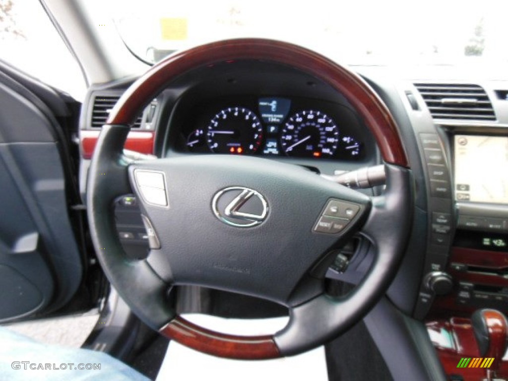 2009 Lexus LS 460 AWD Black Steering Wheel Photo #75221502