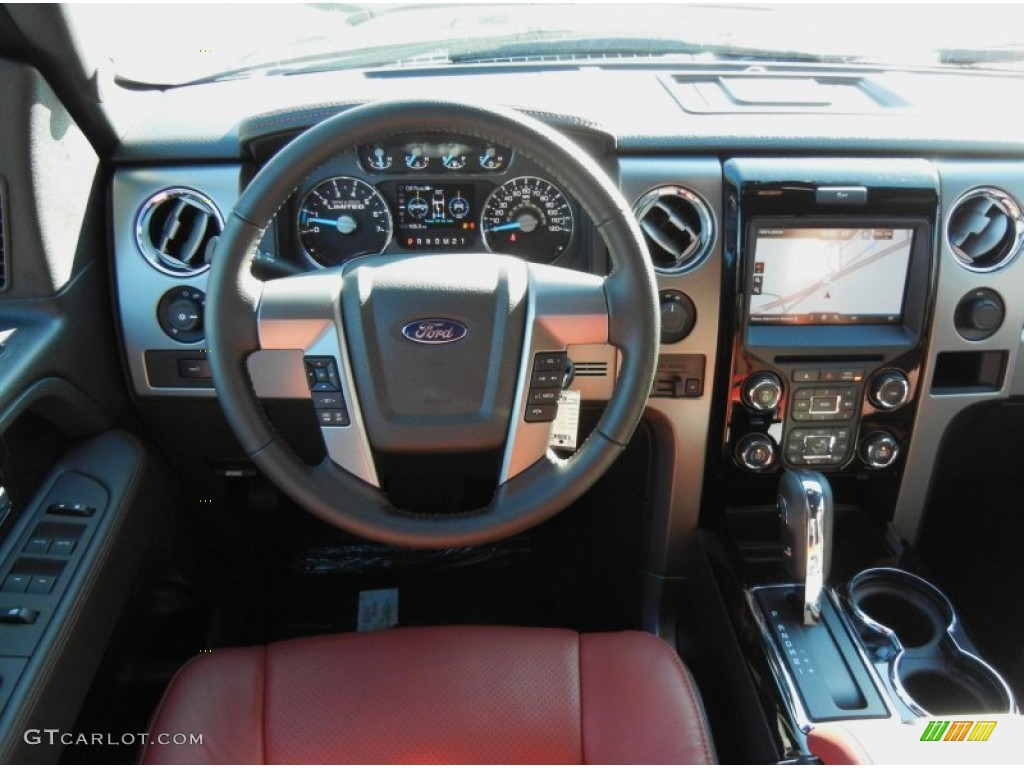 2013 Ford F150 Limited SuperCrew Limited Unique Red Leather Dashboard Photo #75229311