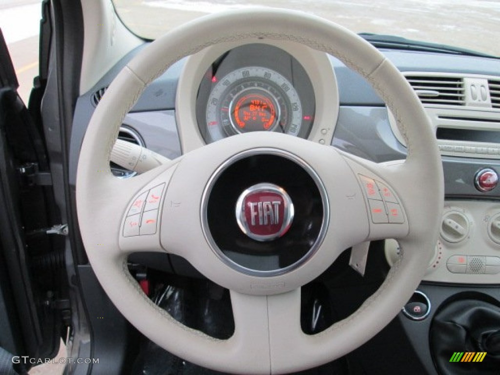 2012 Fiat 500 Pop Tessuto Rosso/Avorio (Red/Ivory) Steering Wheel Photo #75231565