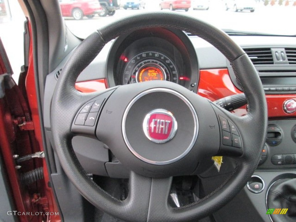 2012 Fiat 500 Sport Sport Tessuto Nero/Nero (Black/Black) Steering Wheel Photo #75232724