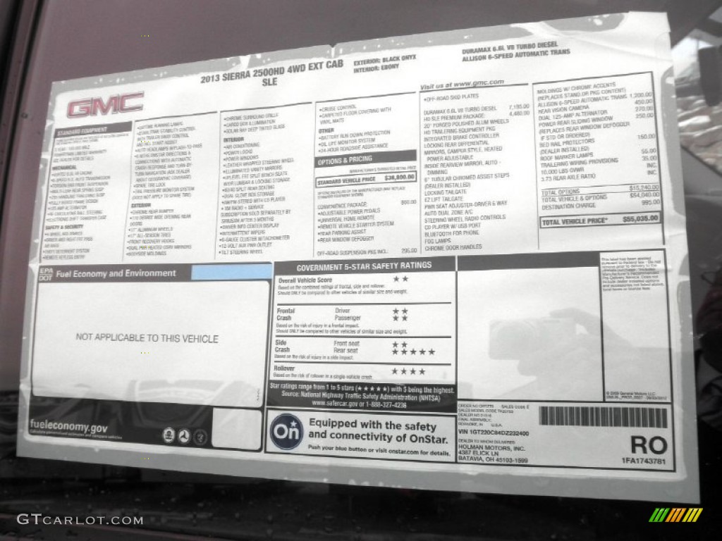2013 GMC Sierra 2500HD SLE Extended Cab 4x4 Window Sticker Photo #75234061