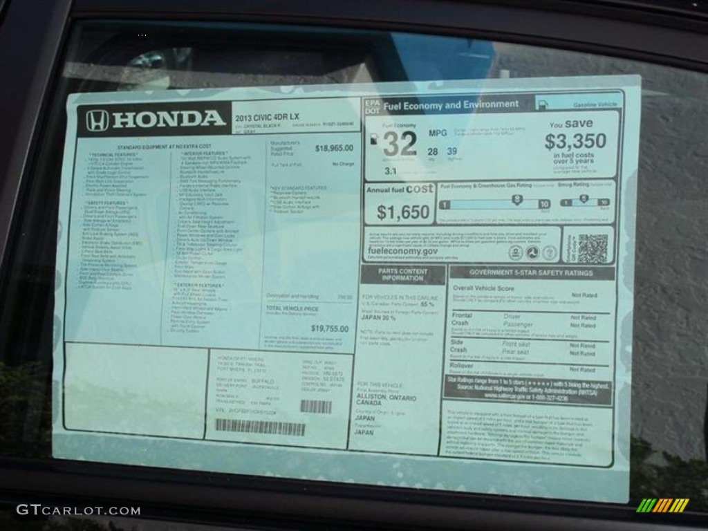 2013 Honda Civic LX Sedan Window Sticker Photo #75234618