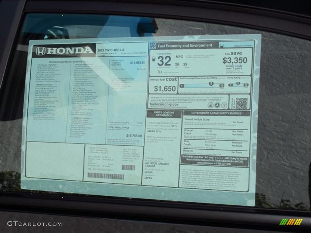 2013 Honda Civic LX Sedan Window Sticker Photo #75234963