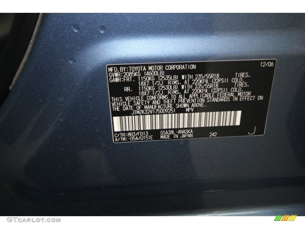 2007 RAV4 Color Code 8R3 for Pacific Blue Metallic Photo #75237078