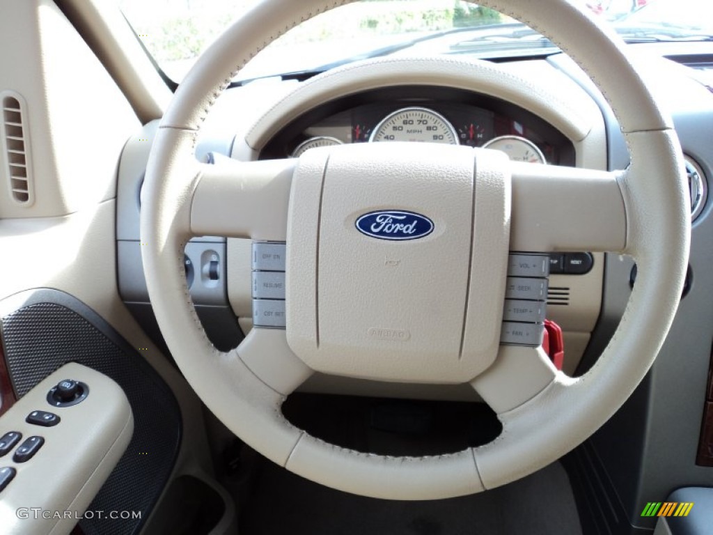 2006 Ford F150 Lariat SuperCrew Tan Steering Wheel Photo #75239202