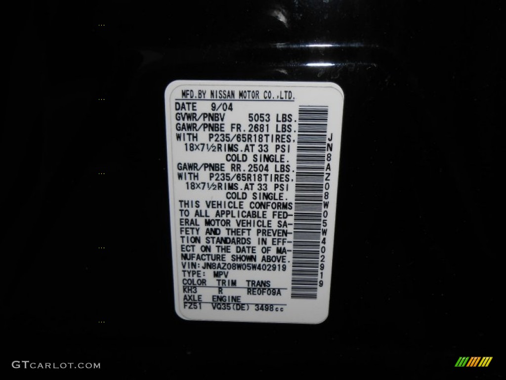 2005 Murano Color Code KH3 for Super Black Photo #75242894