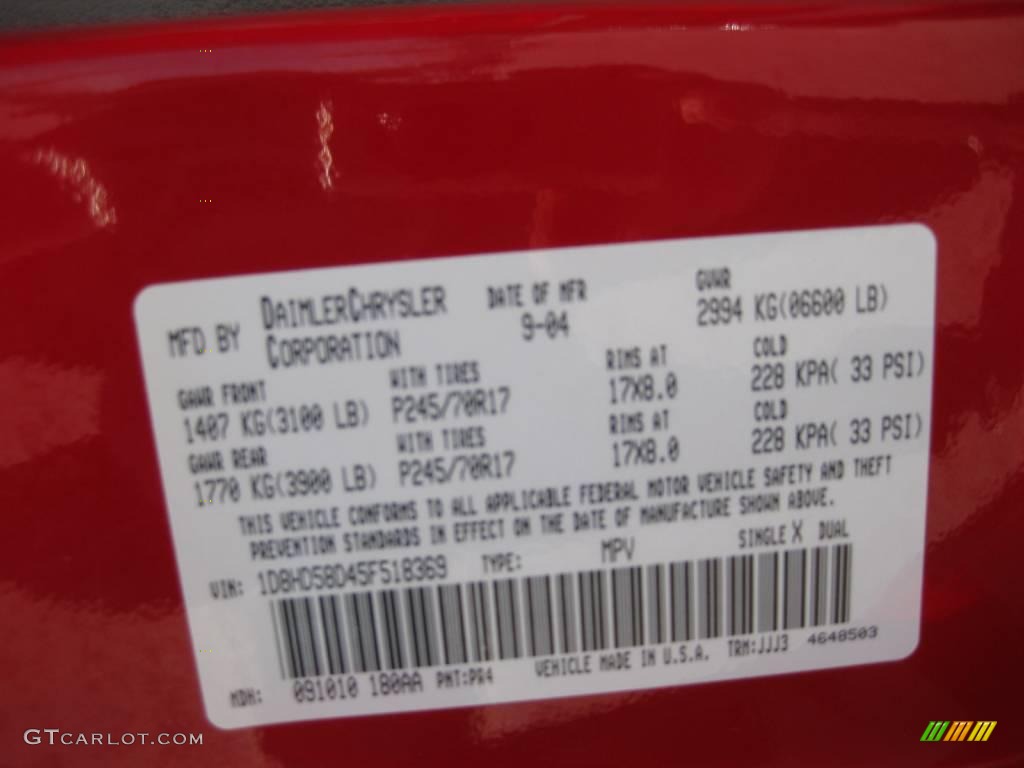 2005 Durango Limited - Flame Red / Khaki photo #22