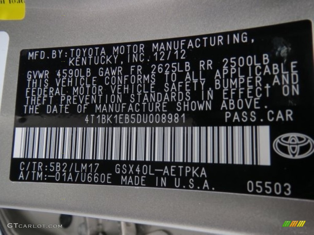 2013 Avalon Color Code 5B2 for Champagne Mica Photo #75274954
