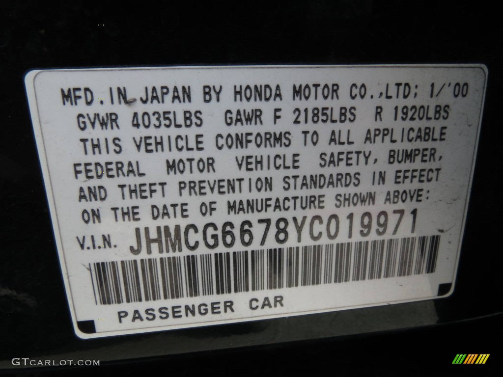 2000 Honda Accord EX Sedan Info Tag Photo #75286263