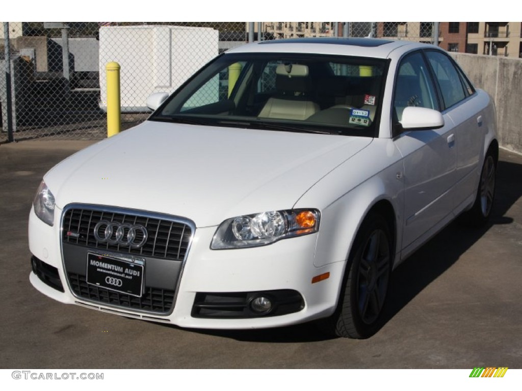 2008 A4 2.0T S-Line Sedan - Ibis White / Beige photo #3