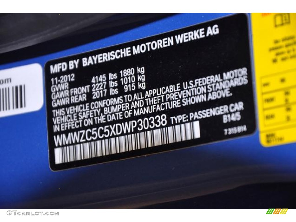 2013 Cooper Color Code B14 for True Blue Metallic Photo #75299628