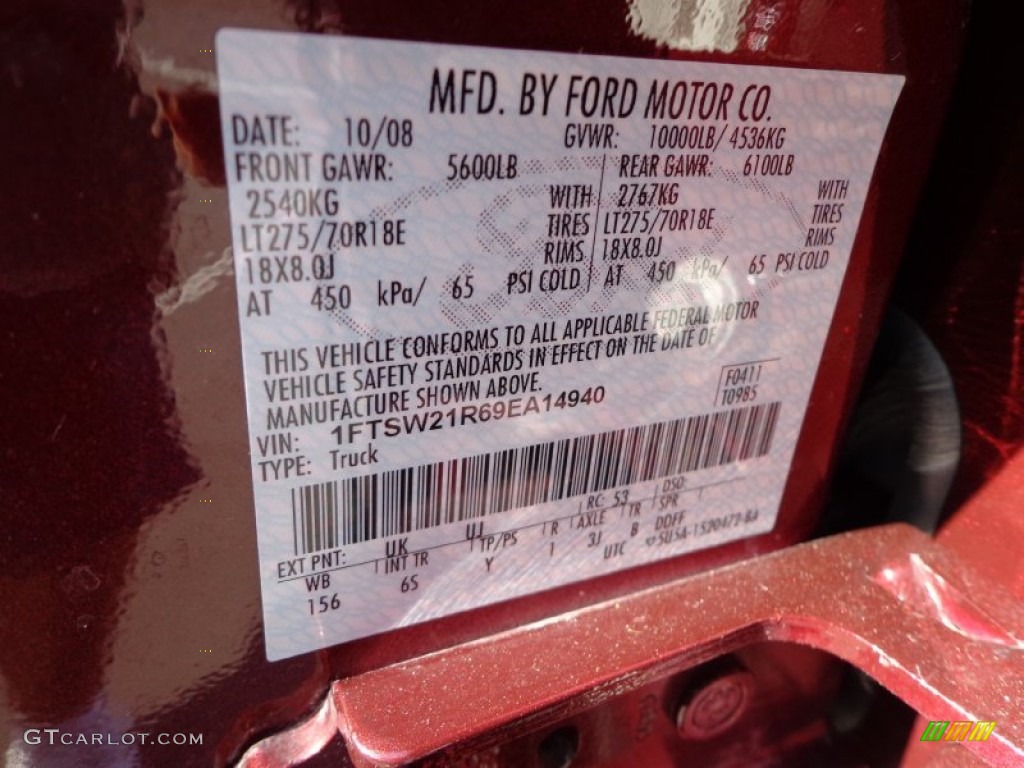 2009 F250 Super Duty Color Code UK for Royal Red Metallic Photo #75300748