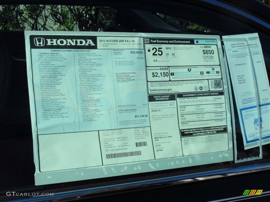 2013 Honda Accord EX-L V6 Coupe Window Sticker Photo #75305042