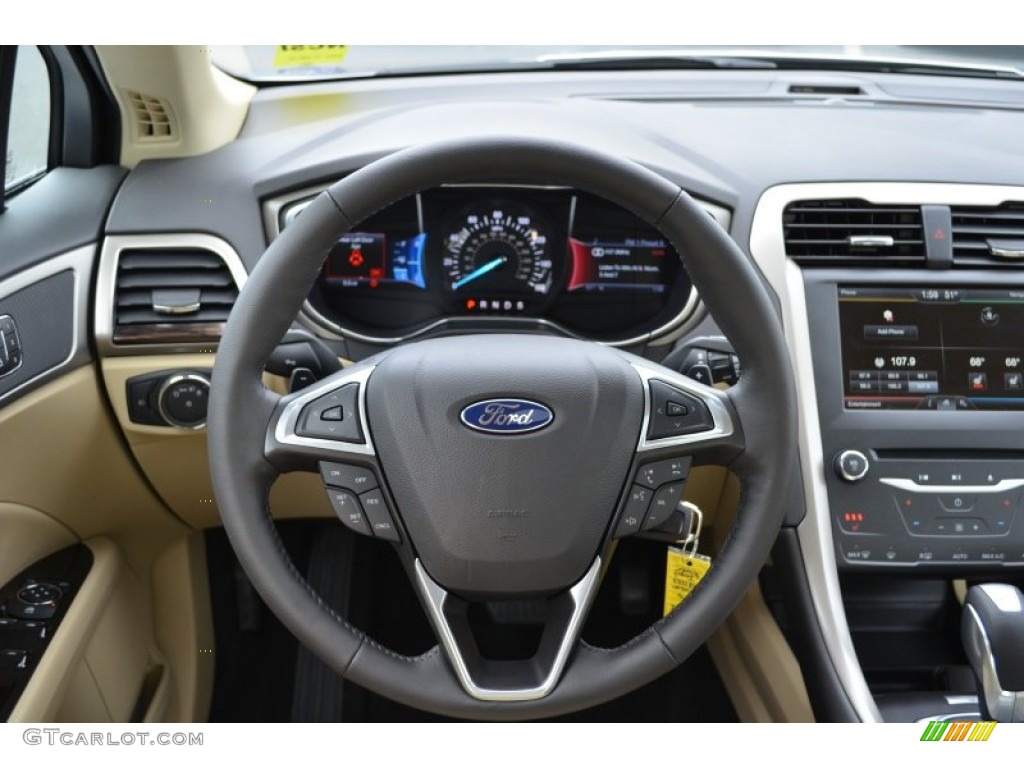2013 Ford Fusion SE 2.0 EcoBoost Dune Steering Wheel Photo #75317235