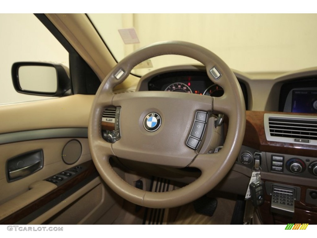 2006 BMW 7 Series 750Li Sedan Dark Beige/Beige III Steering Wheel Photo #75350287