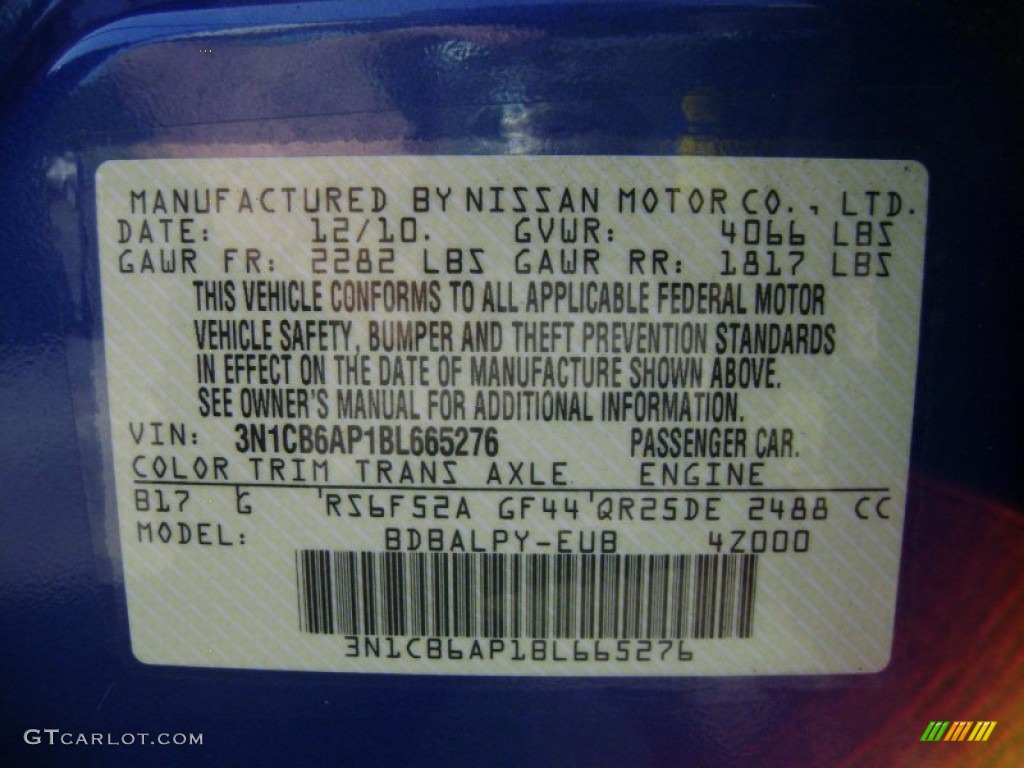 2011 Sentra Color Code B17 for Metallic Blue Photo #75354001