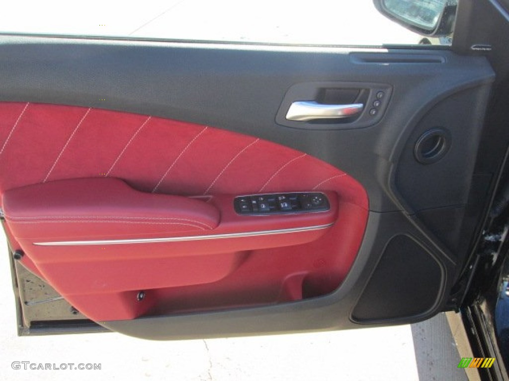 2012 Dodge Charger SRT8 Black/Red Door Panel Photo #75364592