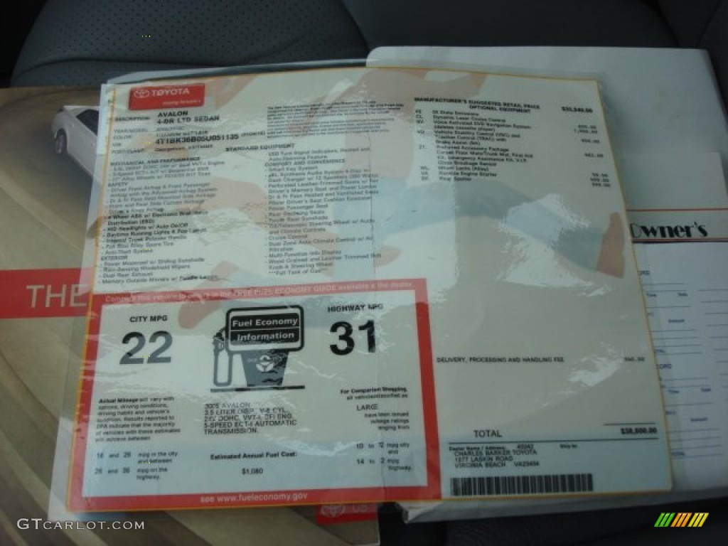 2005 Toyota Avalon Limited Window Sticker Photo #75366056