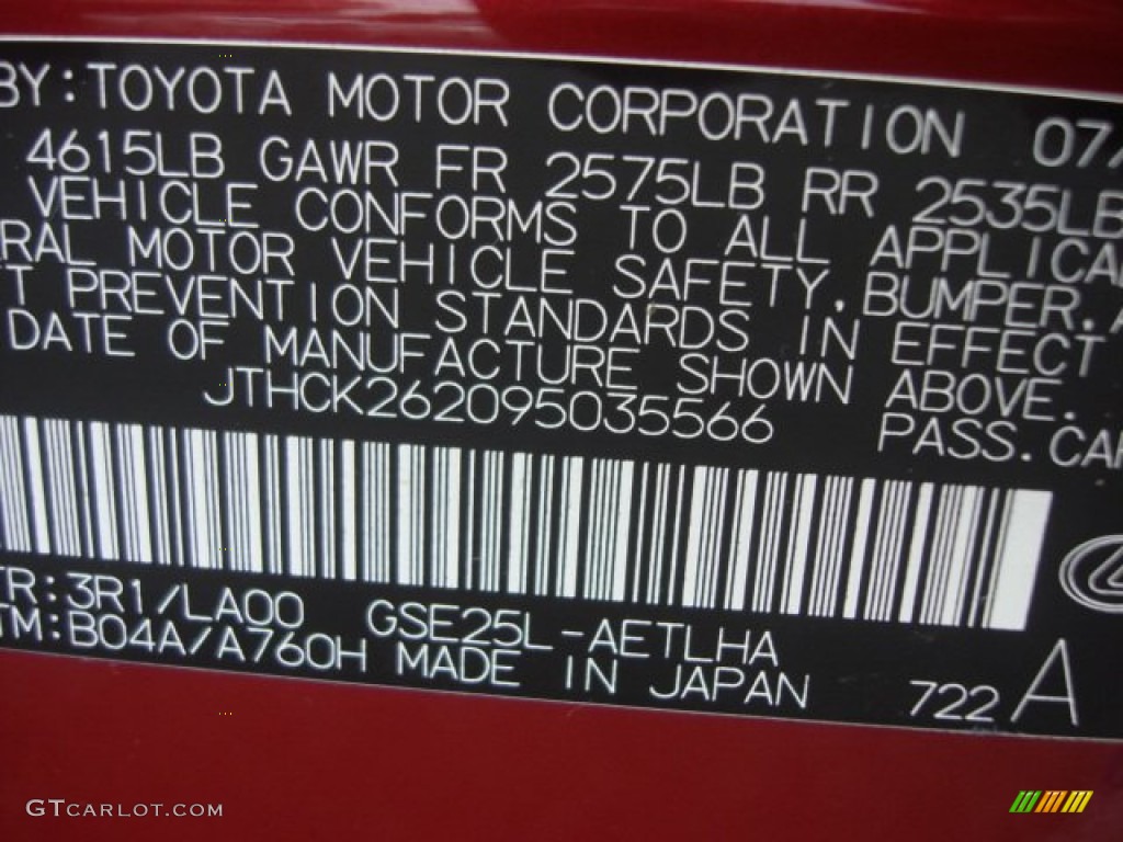 2009 Lexus IS 250 AWD Color Code Photos