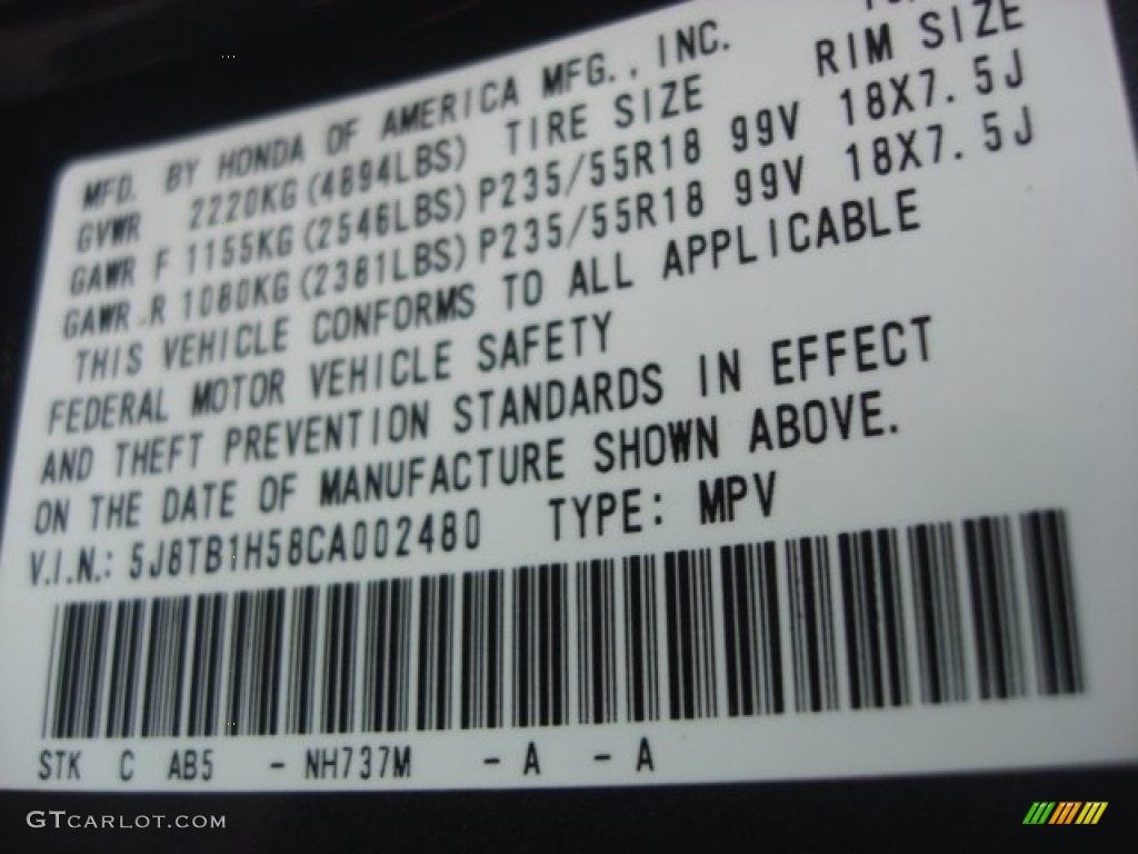 2012 RDX Color Code NH737M for Polished Metal Metallic Photo #75372761