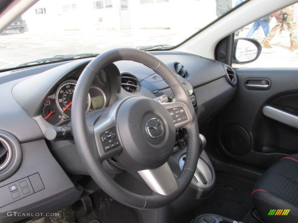 2012 Mazda MAZDA2 Touring Black w/Red Piping Steering Wheel Photo #75374299