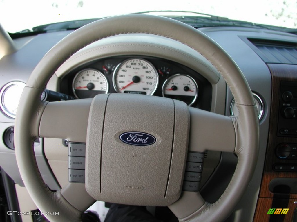 2004 Ford F150 Lariat SuperCrew 4x4 Tan Steering Wheel Photo #75377855