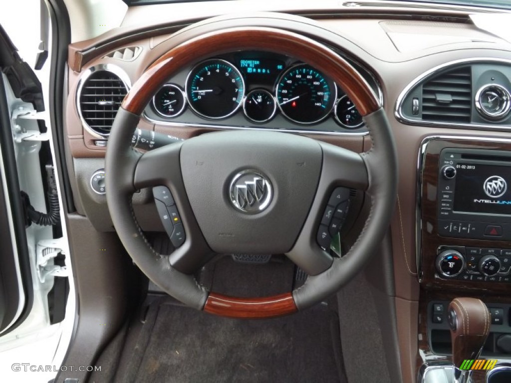 2013 Buick Enclave Premium Choccachino Leather Steering Wheel Photo #75379844