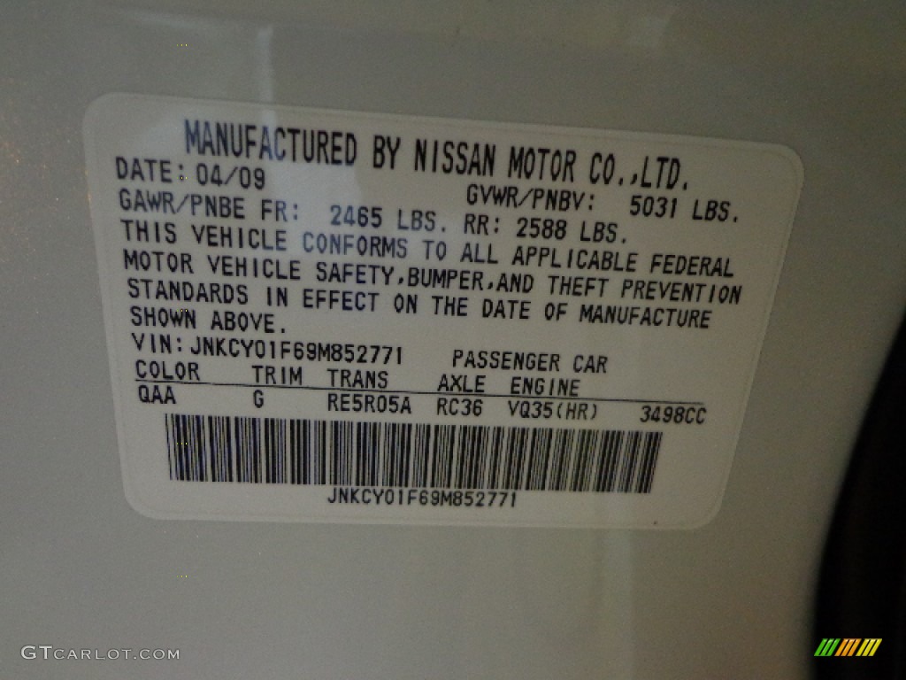2009 Infiniti M 35x AWD Sedan Color Code Photos