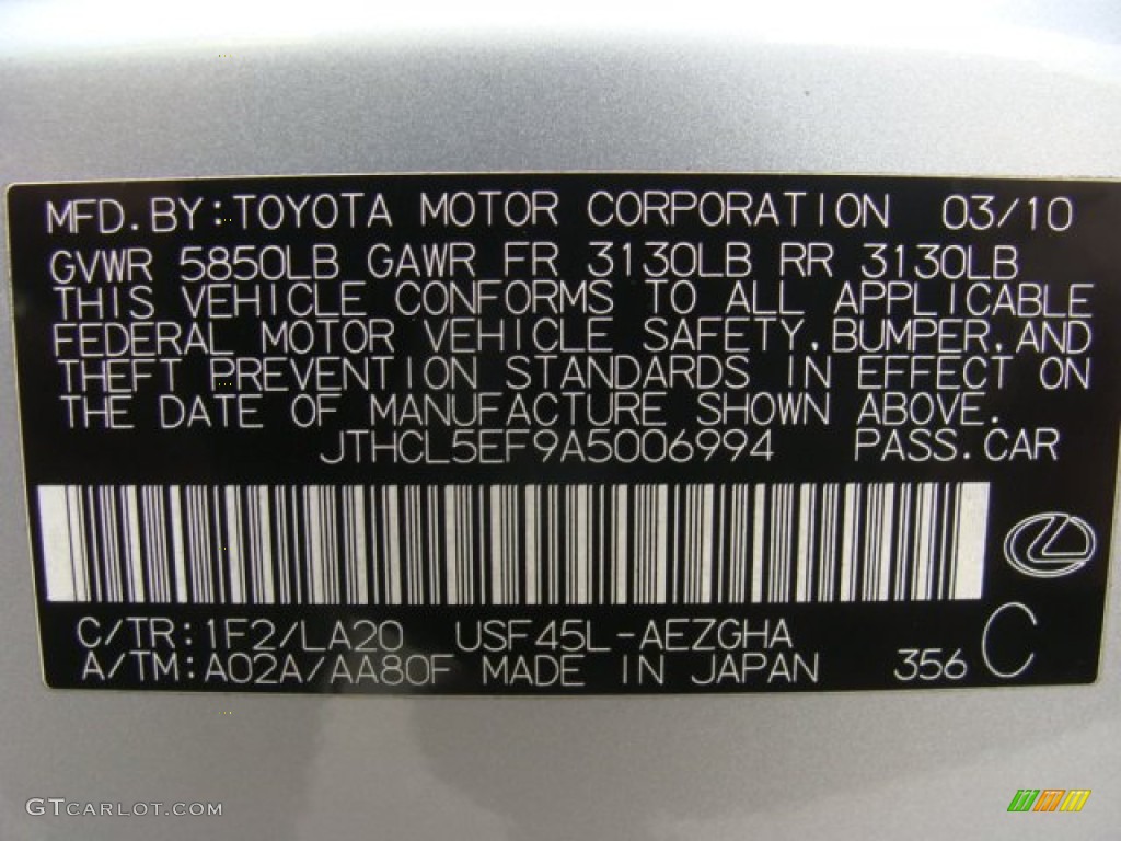 2010 LS Color Code 1F2 for Mercury Metallic Photo #75390389