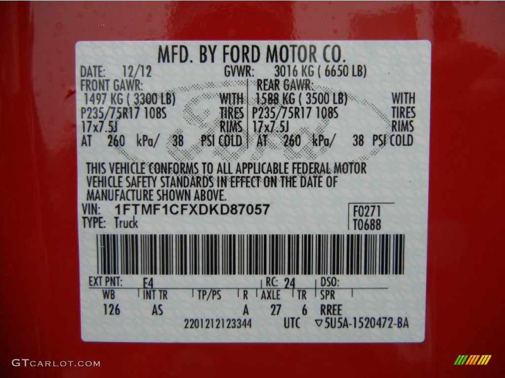 2013 F150 Color Code E4 for Vermillion Red Photo #75395760