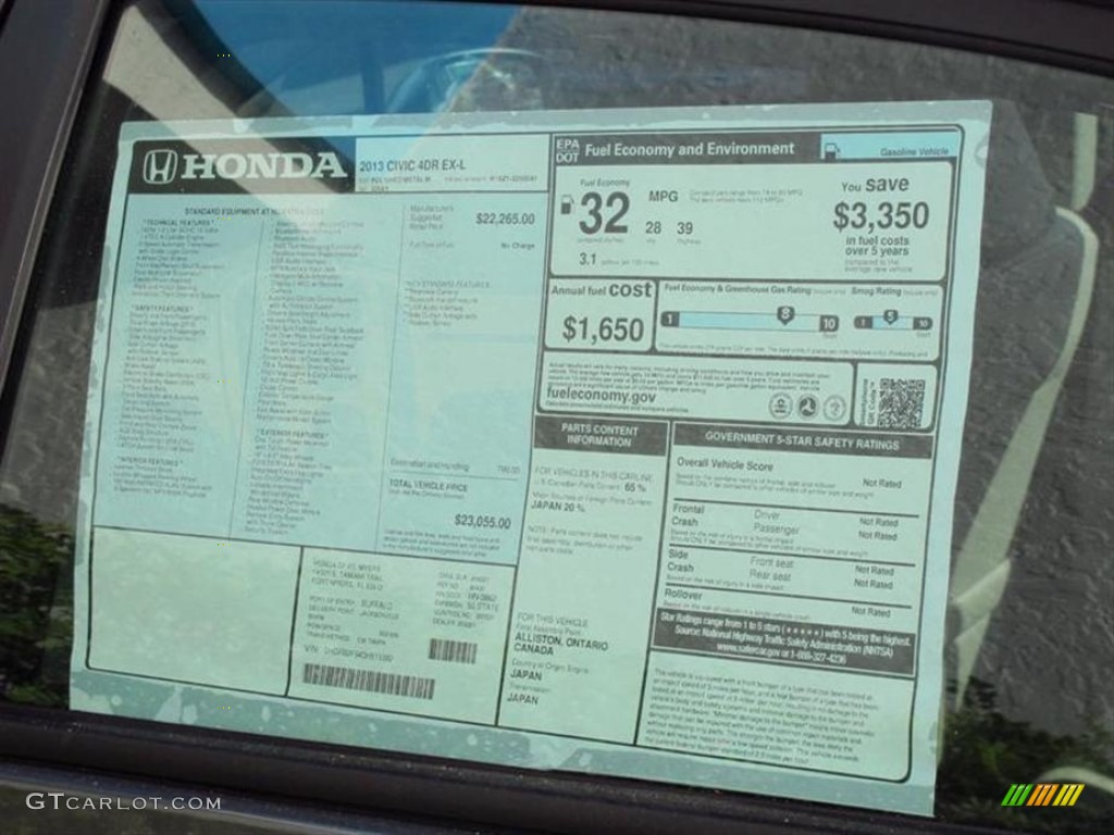 2013 Honda Civic EX-L Sedan Window Sticker Photo #75401451